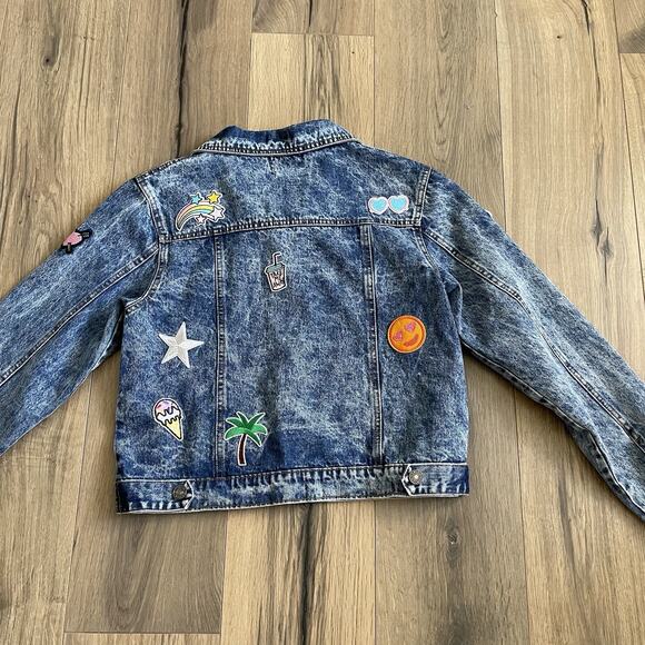 Lola and The Boys Women’s Large All About The Patch Denim Jacket Colorful EUC - Picture 10 of 11